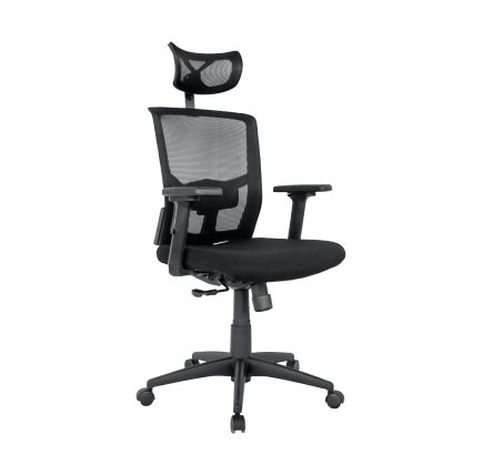 Sillón de oficina NAIROBI, ergonómico, syncro, malla negra, asiento tejido negro
