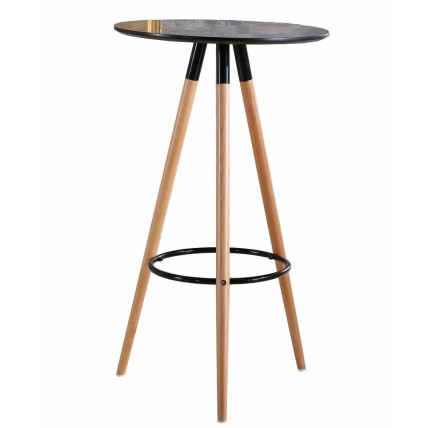Mesa OTILIA NEW, alta, madera, tapa negra de 60 cms de diámetro