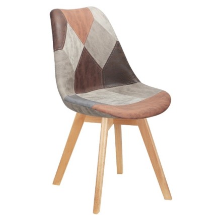 Silla TORRE 4P, madera, patchwork, tejido técnico marrón-gris