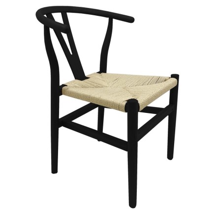 Silla WISH, apilable, madera de haya, color negro, fibra trenzada