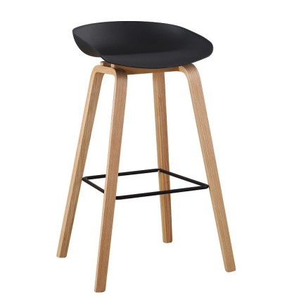 Taburete AWAK (TO), madera curvada, asiento polipropileno negro