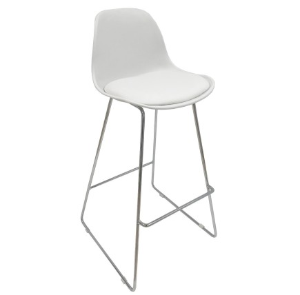 Taburete TOW FIBB, cromado, carcasa y tapizado blanco