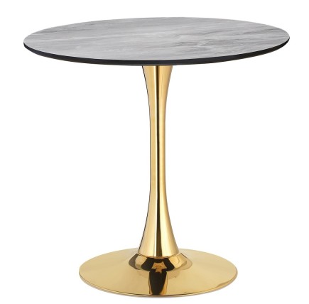 Mesa TUL, base de metal dorada, tapa laminada, 90 cms de diámetro