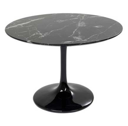Mesa TUL, fibra de vidrio, mármol marquina negro, 120 cms de diámetro