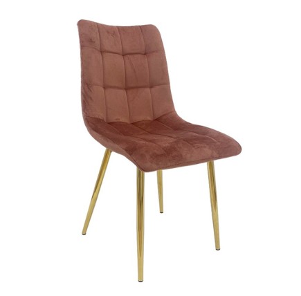 Silla SHAYLA, metal, dorado, tejido velvet rosa coral