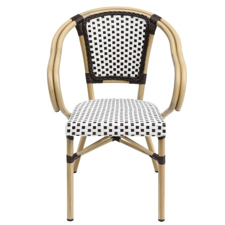 Sillón PARIS, apilable, aluminio, ratán blanco y marrón