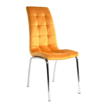 Silla AROA, cromada, tapizada velvet amarillo