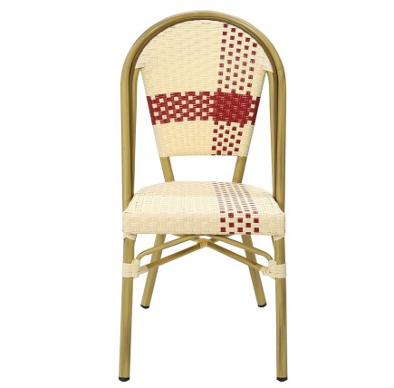 Silla GARNIER, apilable, aluminio, ratán beige y rojo