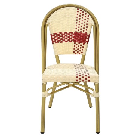 Silla GARNIER, apilable, aluminio, ratán beige y rojo