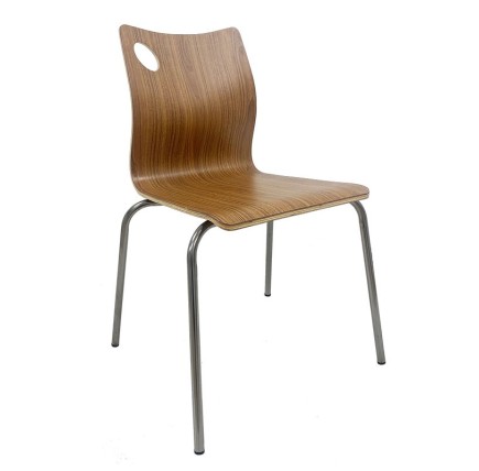 Silla AMELIE, apilable, acero inoxidable, asiento laminado HPL, color nogal