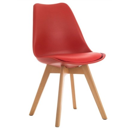 Silla TORRE 4P (SU), madera, polipropileno y cojín rojo
