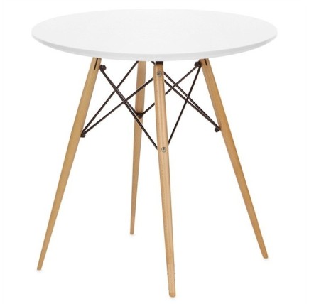 Mesa STAR, base madera, tapa blanca, 80 cms de diámetro