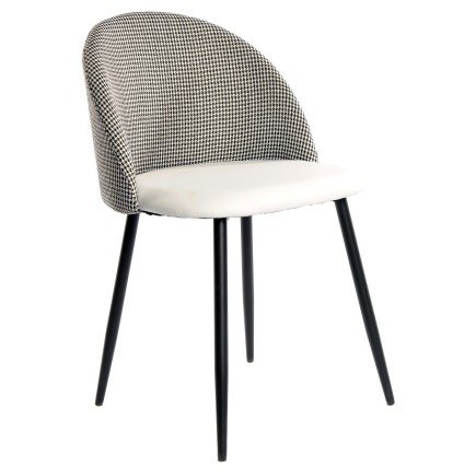 Silla ETNA, metal negro, tapizado pata de gallo y similpiel blanca
