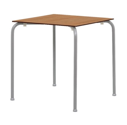 Mesa FERAY, apilable, epoxi color plata, tablero fenólico roble Country 69 x 69 cms.