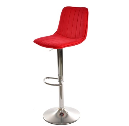Taburete YUCCA, regulable, metal cromado, tapizado velvet rojo