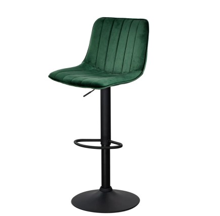 Taburete YUCCA, regulable, metal negro, tapizado velvet verde