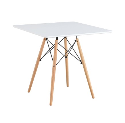 Mesa STAR, base madera, tapa blanca, 80 x 80 cms