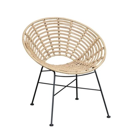 Sillón CIDORA, metal, ratán beige