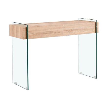 Consola GIOVANNA, 2 cajones, madera, cristal templado, 110 x 40 cms