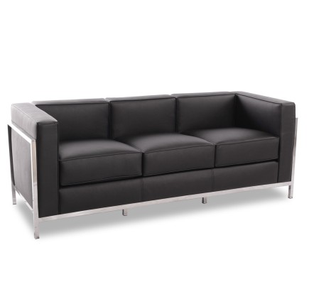 Sofá LOBBY, 3 plazas, acero inoxidable, similpiel negra