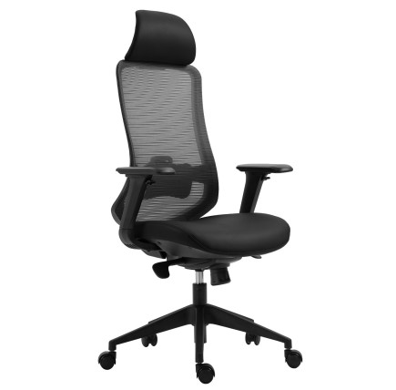 Sillón de oficina ARANJUEZ, alto, negro, ergonómico, multifunción, malla y asiento negro