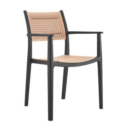 Sillón ALVOR, apilable, polipropileno negro y beige