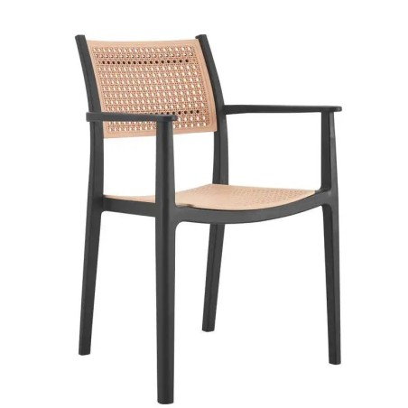 Sillón ALVOR, apilable, polipropileno negro y beige