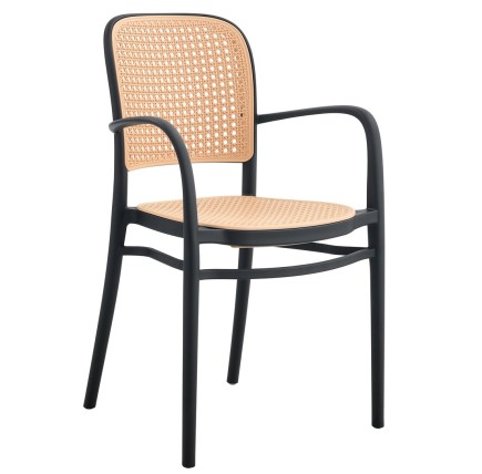 Sillón FUNCHAL, apilable, polipropileno negro y beige