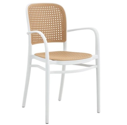 Sillón FUNCHAL, apilable, polipropileno blanco y beige