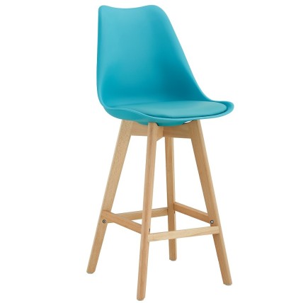 Taburete TORRE (SU), madera, turquesa, cojín turquesa