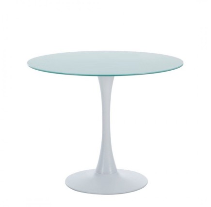 Mesa TUL (TO), metal, tapa de cristal blanco, 90 cms de diámetro