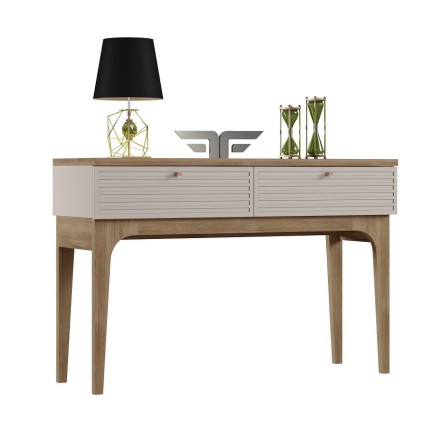Consola VENEZA, MDP blanco roto y cedro, 120 x 38 cms