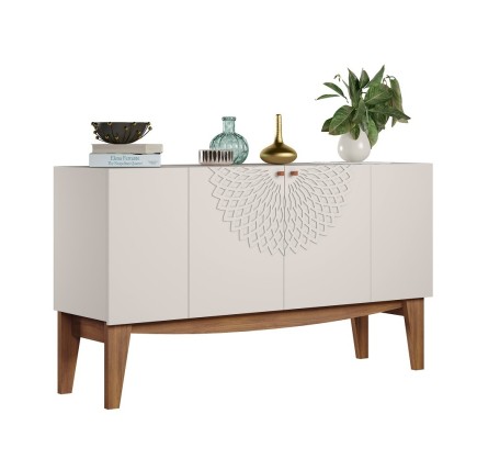 Buffet JADE, 4 puertas, blanco roto y matte, 136 cms.