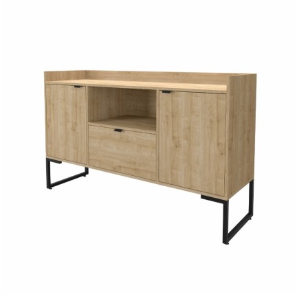 Buffet TOKYO, metal negro, 2 puertas y cajón, MDP color miel, 135 cms.