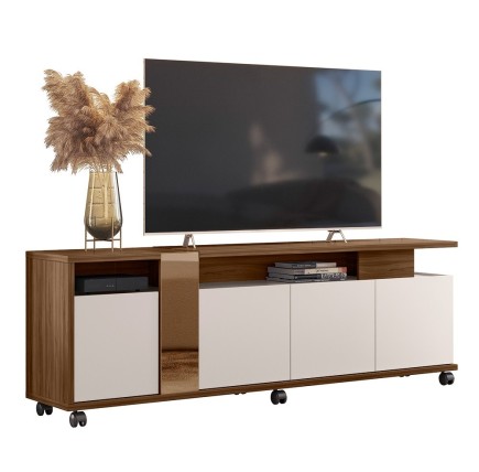 Mueble TV NEW CRISTAL, nogal y blanco roto, 183 cms.