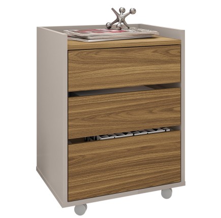 Cajonera STUDIO, ruedas, 3 cajones, guías metálicas, bilaminado miel y cacao