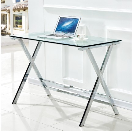 Mesa DELFOS (SU), cromada, cristal, 110 x 55 cms