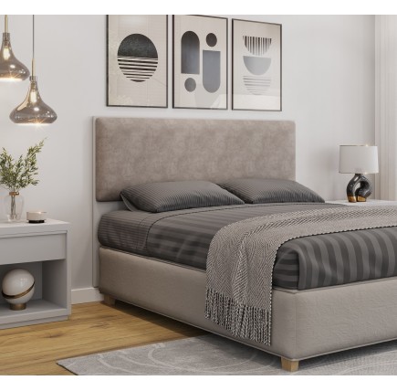 Cabecero tapizado UNI 160, MDP blanco, tejido velvet capuccino, 160x5x90 cms