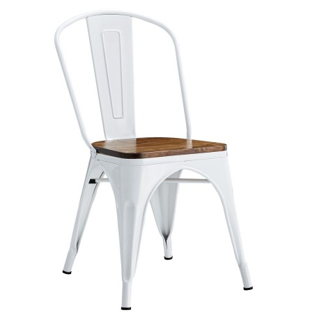 Silla TOL EK WOOD, acero, blanca, asiento madera