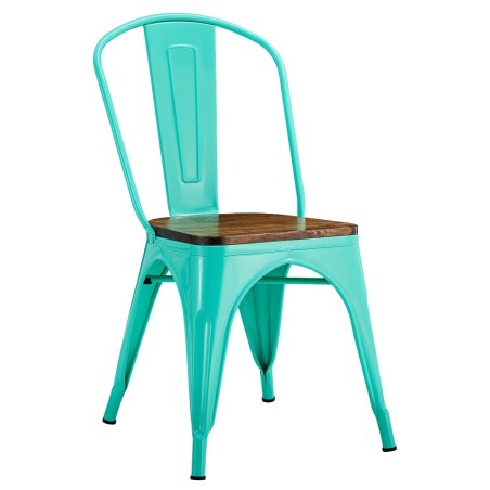 Silla TOL EK WOOD, acero, verde agua, asiento madera