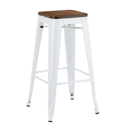 Taburete TOL EK WOOD, acero, blanco, asiento madera