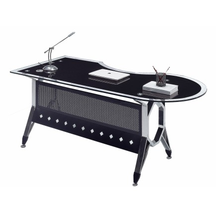 Mesa de oficina COLOGNE, forma a izquierda, vidrio templado negro, 180 x 85 cms