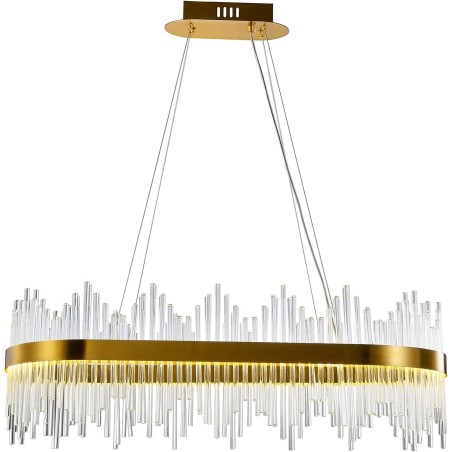 Lámpara WEIRA, colgante, metal dorada, cristal, led