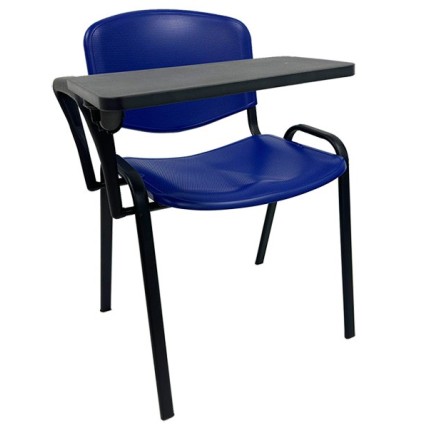 Silla NIZA con pala de escritura, asiento y respaldo en plástico azul