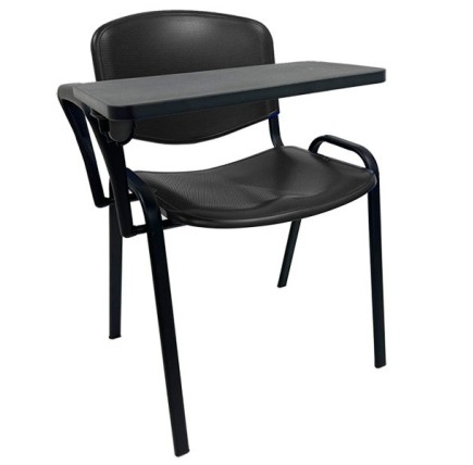 Silla NIZA con pala de escritura, asiento y respaldo plástico negro