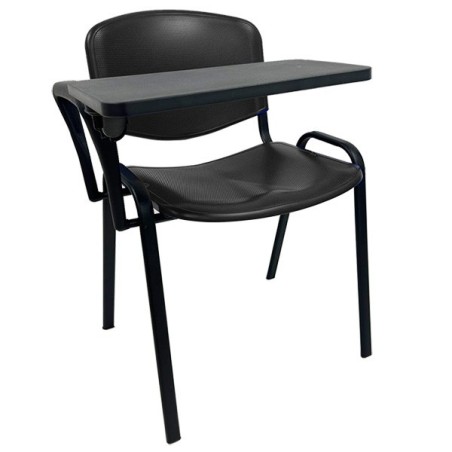 Silla NIZA con pala de escritura, asiento y respaldo plástico negro