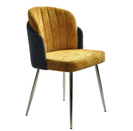 Silla DRESDE, cromada, tapizada chenilla azul y amarillo
