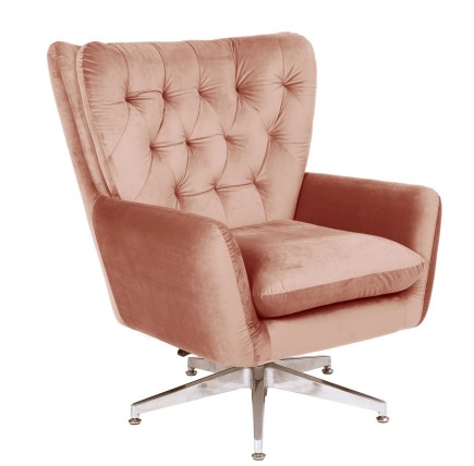 Sillón BÉCQUER, giratorio, regulable, tapizado velvet rosa