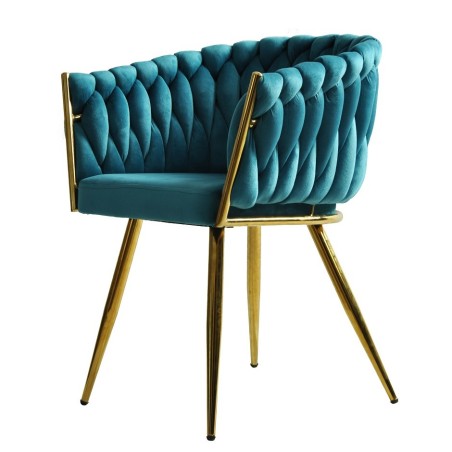 Sillón KING, metal dorado, tapizado velvet turquesa