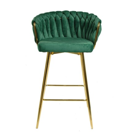Taburete KING, metal, cromado dorado, tapizado velvet verde oscuro